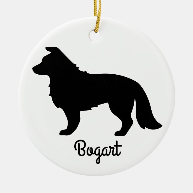 Border Collie Silhouette Ceramic Ornament (Front)