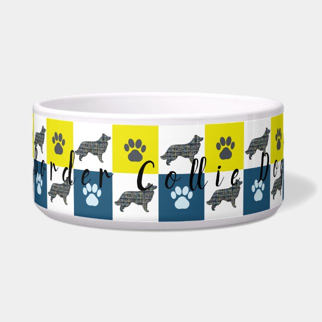 Border Collie Silhouette Dog & Paw Y&B Grid (Front)