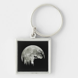 Border Collie silhouette On Mountain Halloween Dog Key Ring