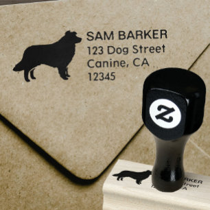 Border Collie Silhouette Return Address Rubber Stamp