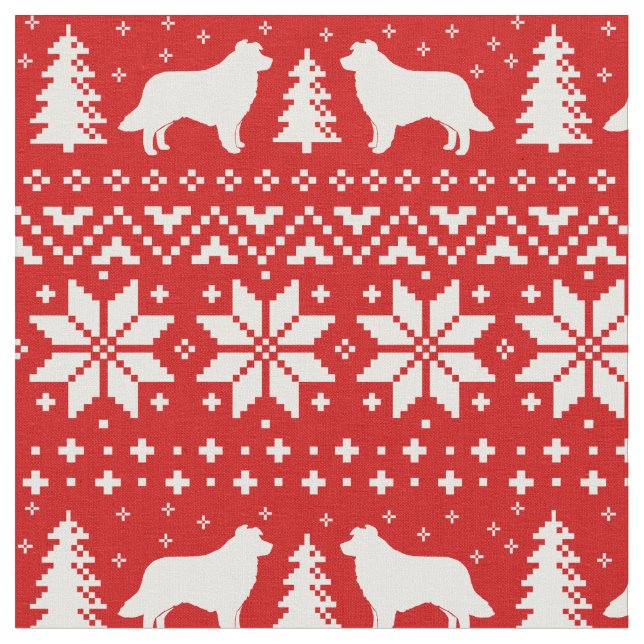 Border Collie Silhouettes Christmas Holiday Xmas Fabric (Close Up)