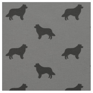 Border Collie Silhouettes Grey and Black Patterned Fabric