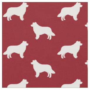 Border Collie Silhouettes Red and White Patterned Fabric