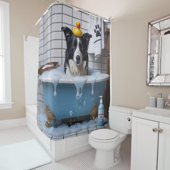 Border Collie Sloppy Sleepy Cute Funny Shower Curtain (In Situ)