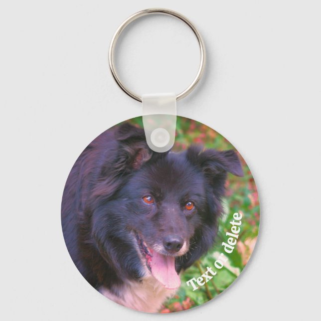 Border Collie Smiling Cute Dog Personalised Key Ring (Front)