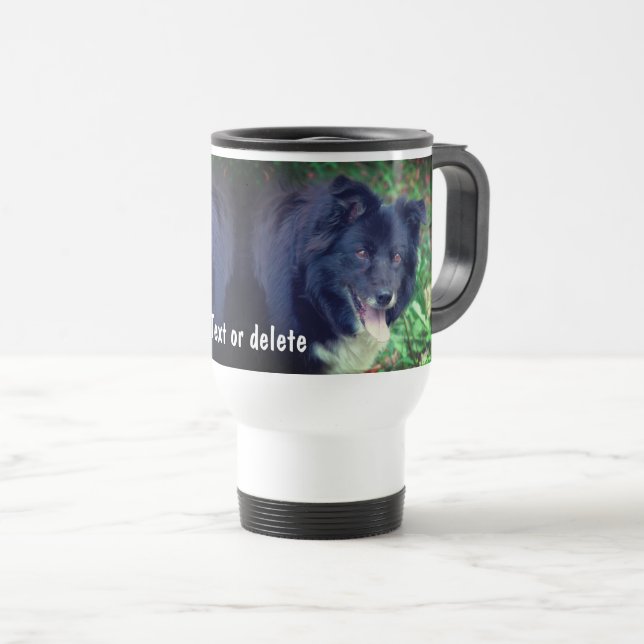 Border Collie Smiling Cute Personalised  Travel Mug (Front Right)