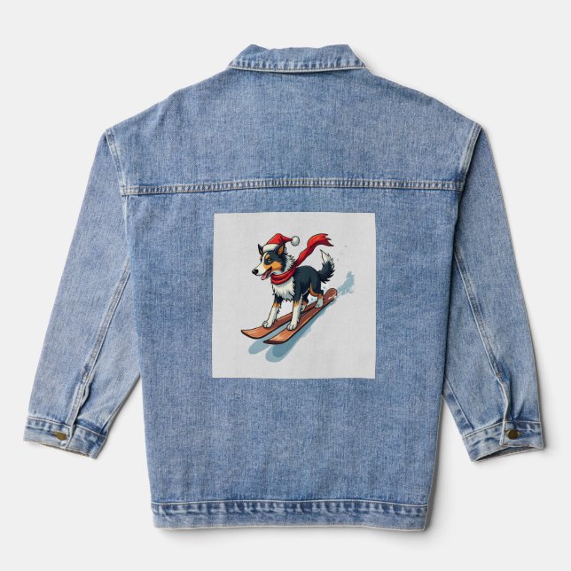 Border Collie Snowboarder Denim Jacket (Back)