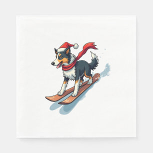Border Collie Snowboarder dog Napkin