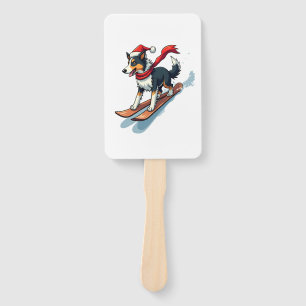 Border Collie Snowboarder Hand Fan