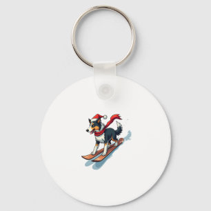 Border Collie Snowboarder Key Ring