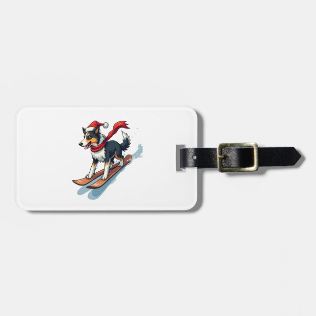 Border Collie Snowboarder Luggage Tag (Front Horizontal)
