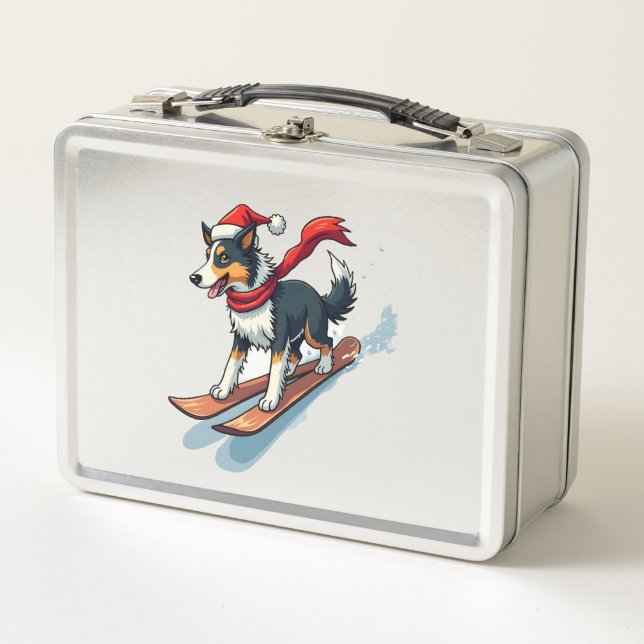 Border Collie Snowboarder Metal Lunch Box (Front)