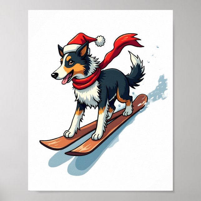 Border Collie Snowboarder Poster (Front)