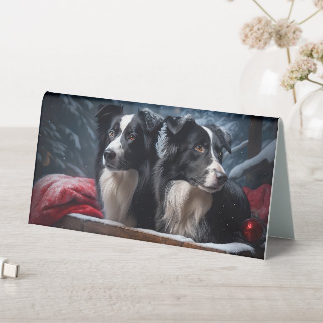 Border Collie Snowy Sleigh Christmas Decor  (In SItu (Table))