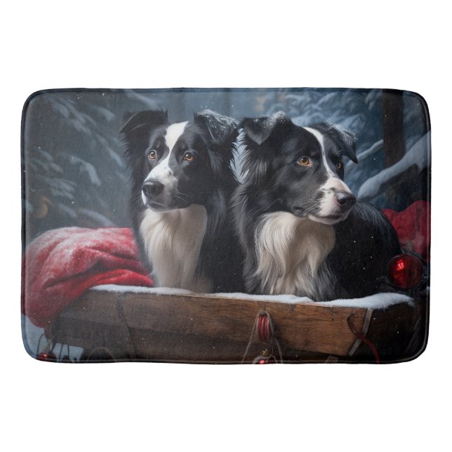 Border Collie Snowy Sleigh Christmas Decor  Bath Mat (Front)