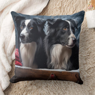 Border Collie Snowy Sleigh Christmas Decor   Cushion