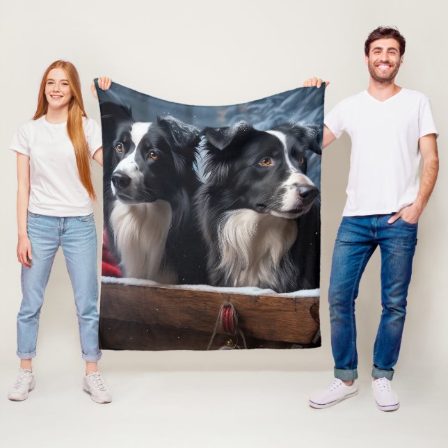 Border Collie Snowy Sleigh Christmas Decor  Fleece Blanket (In Situ)