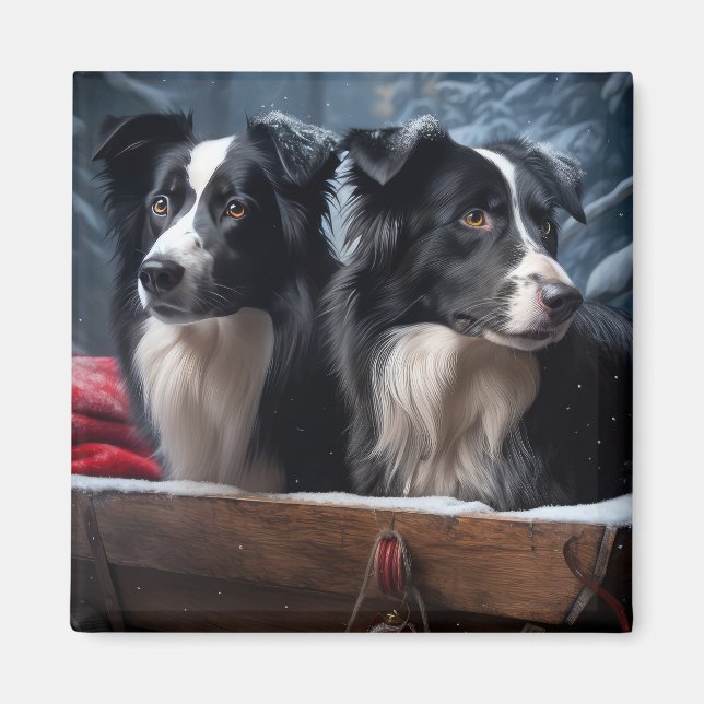 Border Collie Snowy Sleigh Christmas Decor  Magnet (Front)