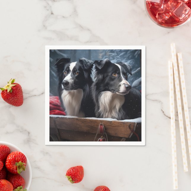 Border Collie Snowy Sleigh Christmas Decor   Napkin (Insitu)