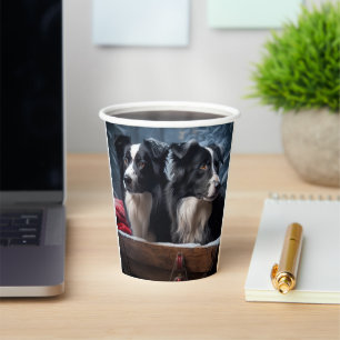 Border Collie Snowy Sleigh Christmas Decor Paper Cups