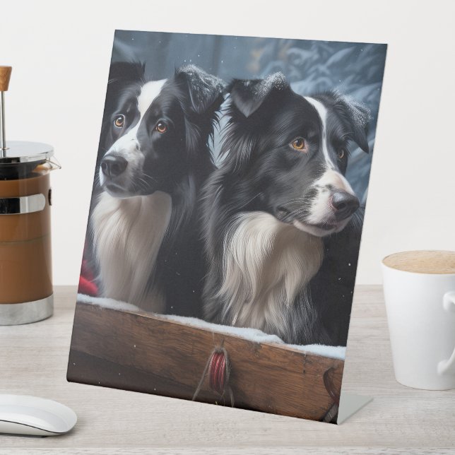 Border Collie Snowy Sleigh Christmas Decor   Pedestal Sign (In SItu)