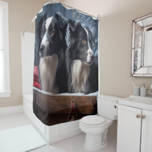Border Collie Snowy Sleigh Christmas Decor  Shower Curtain