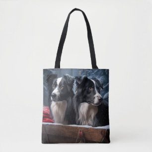 Border Collie Snowy Sleigh Christmas Decor  Tote Bag