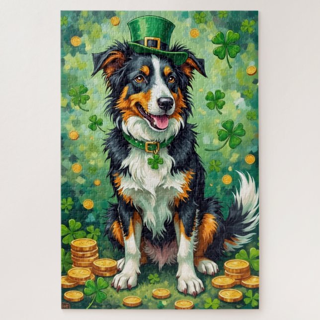 Border Collie St Patrick’s Day Lucky Dog Jigsaw Puzzle (Vertical)