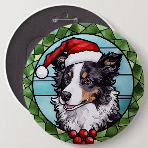 Border Collie Stained Glass Christmas 6 Cm Round Badge
