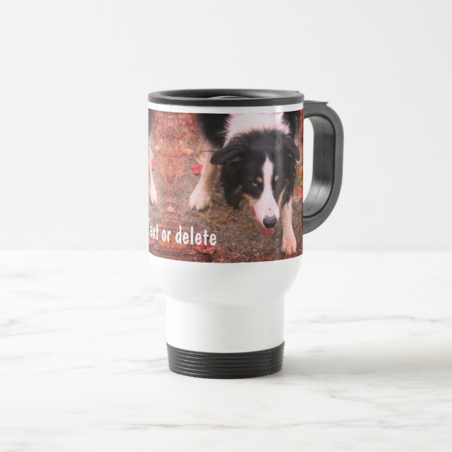 Border Collie Stare Personalised  Travel Mug (Front Right)