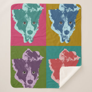 Border Collie Stare Pop Art Sherpa Blanket