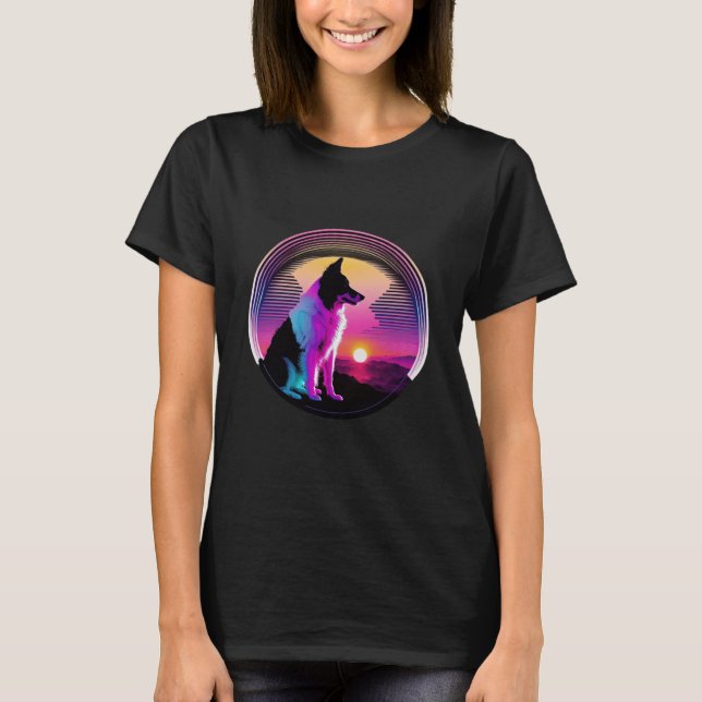 Border Collie Synthwave 80s Retrowave Aesthetic T-Shirt (Front)
