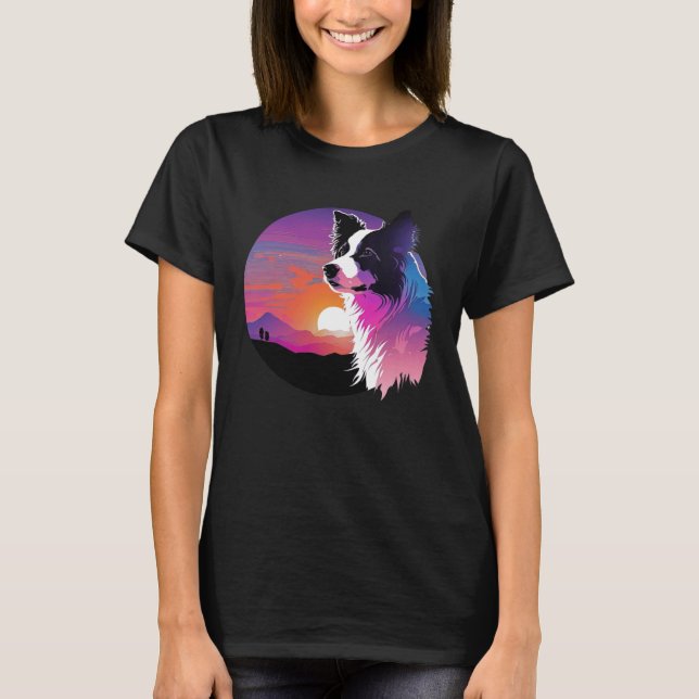 Border Collie Synthwave 80s Retrowave Aesthetic T-Shirt (Front)