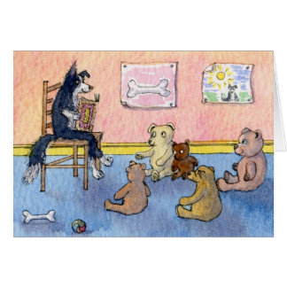 Border Collie Tells Stories to Teddy Bears, Card