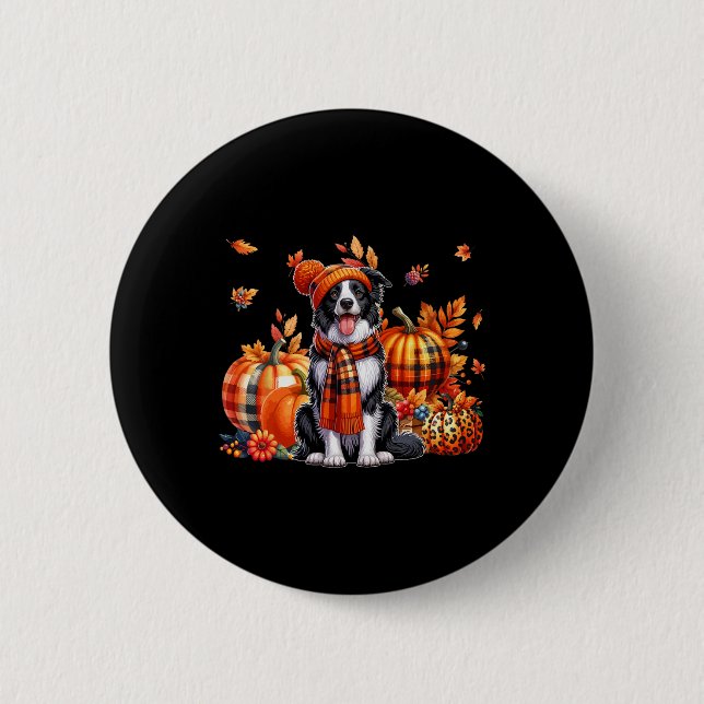 Border Collie Thanksgiving Leopard Pumpkins Fall L 6 Cm Round Badge (Front)