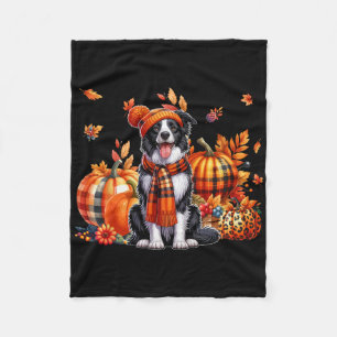 Border Collie Thanksgiving Leopard Pumpkins Fall L Fleece Blanket