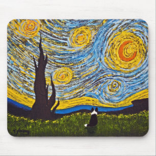 Border Collie Under a Van Gogh Sky Mouse Mat