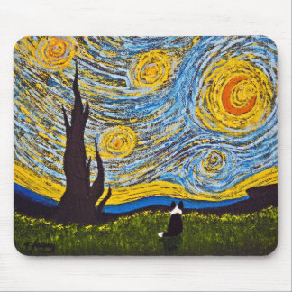 Border Collie Under a Van Gogh Sky Mouse Mat