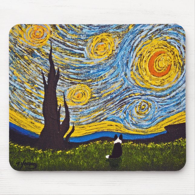 Border Collie Under a Van Gogh Sky Mouse Mat (Front)