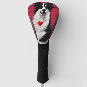 border collie valentine cartoon golf head cover