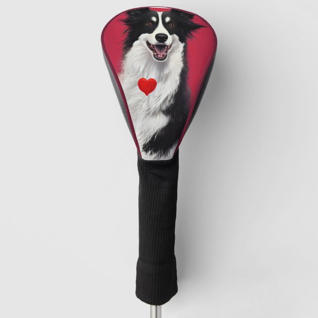 border collie valentine cartoon golf head cover (Front)