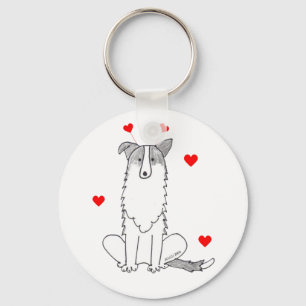 Border Collie Valentine Ears Key Ring