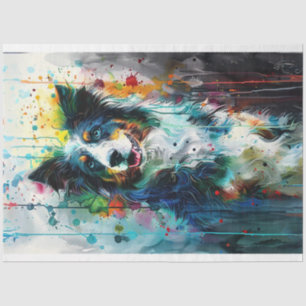 Border Collie Vibrant Colour Drip Paint Decoupage Tissue Paper