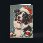Border Collie vintage personalised Christmas Holiday Card<br><div class="desc">A heartwarming scene unfolds on the front of this festive Christmas card, featuring a charming Border Collie adorned with a jolly Santa hat. The furry friend gazes up with bright, soulful eyes, radiating the joy and anticipation of the holiday season. The Santa hat perched atop those intelligent ears adds an...</div>