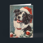 Border Collie vintage personalised Christmas Holiday Card<br><div class="desc">A heartwarming scene unfolds on the front of this festive Christmas card, featuring a charming Border Collie adorned with a jolly Santa hat. The furry friend gazes up with bright, soulful eyes, radiating the joy and anticipation of the holiday season. The Santa hat perched atop those intelligent ears adds an...</div>
