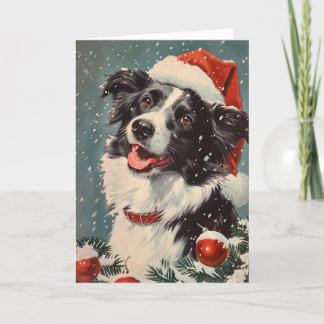 Border Collie vintage personalised Christmas Holiday Card