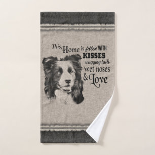 Border Collie vintage portrait cute quote Bath Towel Set