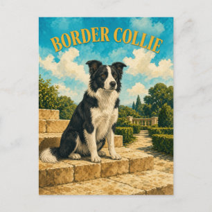 Border Collie, Vintage Watercolor Dog Art Postcard