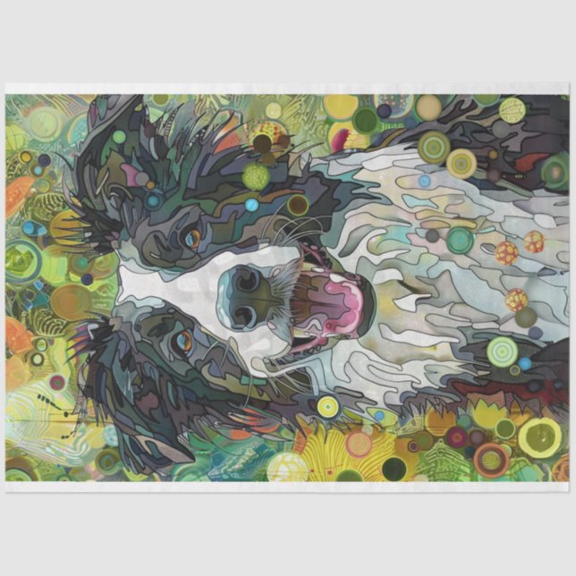 Border Collie Vivid Painting Decoupage  Tissue Paper (Front)