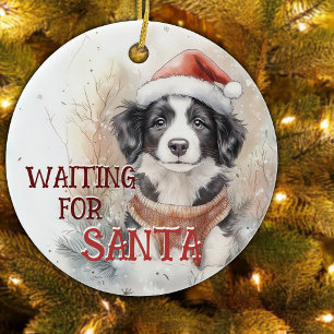 Border Collie Waiting For Santa Dog Christmas Ceramic Tree Decoration